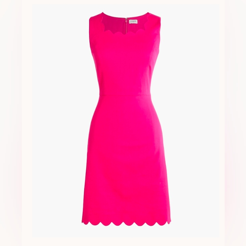 J. Crew Factory Scalloped Basketweave Square Neck Sheath Pink Dress Size 4